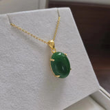 Natural emerald dry green Pendant Necklace S925 Sterling silver plated oval