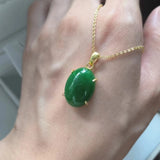 Natural emerald dry green Pendant Necklace S925 Sterling silver plated oval