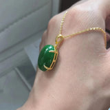 Natural emerald dry green Pendant Necklace S925 Sterling silver plated oval