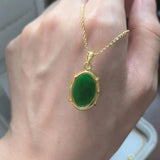 Natural emerald dry green Pendant Necklace S925 Sterling silver plated oval