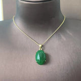 Natural emerald dry green Pendant Necklace S925 Sterling silver plated oval