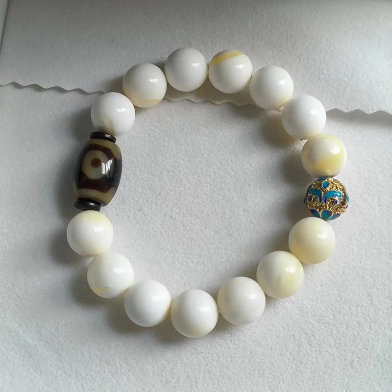 Natural Shell Ball Bracelet with Agate Dzi Beads Men's and Women's Jewelry