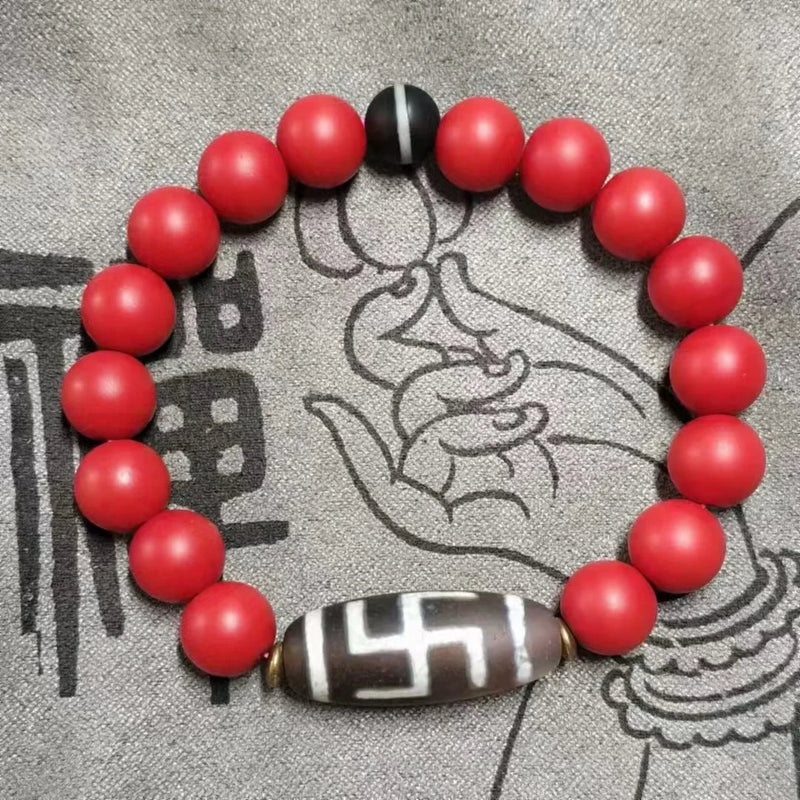 Natural Vermilion Glazed Agate Bracelet Lucky Amulet