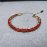 Women's Red Coral Cut Bracelet, Folk-custom Jewelry