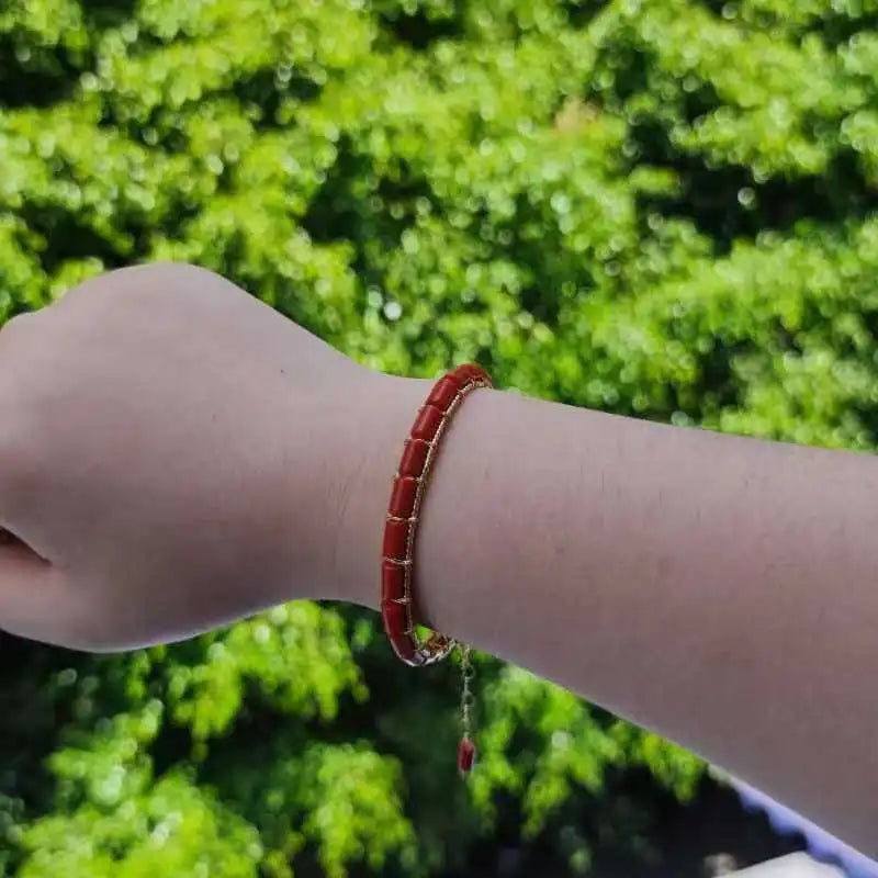Women's Red Coral Cut Bracelet, Folk-custom Jewelry