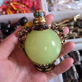 Luminous Snuff Bottle Ornament Pair Dragon Inlay Multiple Jewel
