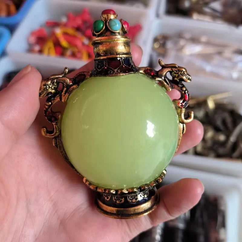 Luminous Snuff Bottle Ornament Pair Dragon Inlay Multiple Jewel