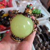 Luminous Snuff Bottle Ornament Pair Dragon Inlay Multiple Jewel