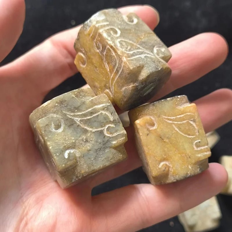 Natural Hetian Jade Carved Human Face Beads Ancient Jade Mysterious Pattern DIY