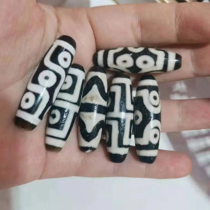 Natural Agate Two-eye and Three-eye Dzi Patina Weathered Pattern Accessories
