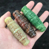 Natural Jade Beads Carved Auspicious Clouds Horn Hole Bracelet Necklace