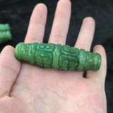 Natural Jade Beads Carved Auspicious Clouds Horn Hole Bracelet Necklace