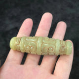 Natural Jade Beads Carved Auspicious Clouds Horn Hole Bracelet Necklace