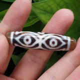 Natural Gemstone Rough Agate Dzi Texture Brown Oval Column Precious Accessories