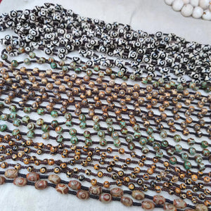 Natural 3-eyed Wealth Guardian Dzi Beads Hand-woven Necklace Pendant