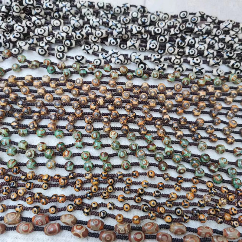 Natural 3-eyed Wealth Guardian Dzi Beads Hand-woven Necklace Pendant