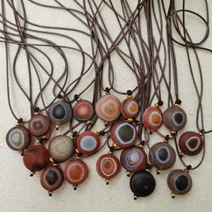 Natural Agate One Eye Dzi Bead Necklace Old Weathered Jewelry Amulet