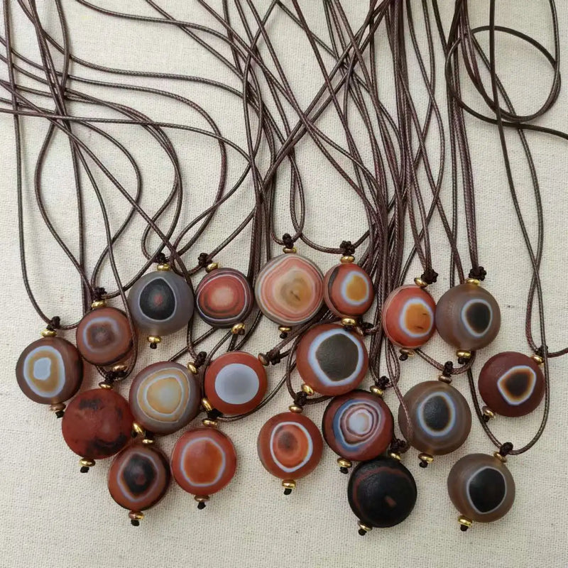 Natural Agate One Eye Dzi Bead Necklace Old Weathered Jewelry Amulet