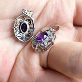 Natural Amethyst Ruby Pendant S925 Sterling Silver Vintage Zircon Inlay