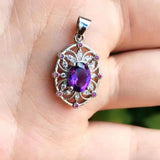 Natural Amethyst Ruby Pendant S925 Sterling Silver Vintage Zircon Inlay