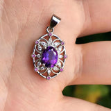 Natural Amethyst Ruby Pendant S925 Sterling Silver Vintage Zircon Inlay