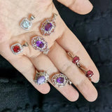 Natural Amethyst Ruby Pendant S925 Sterling Silver Vintage Zircon Inlay