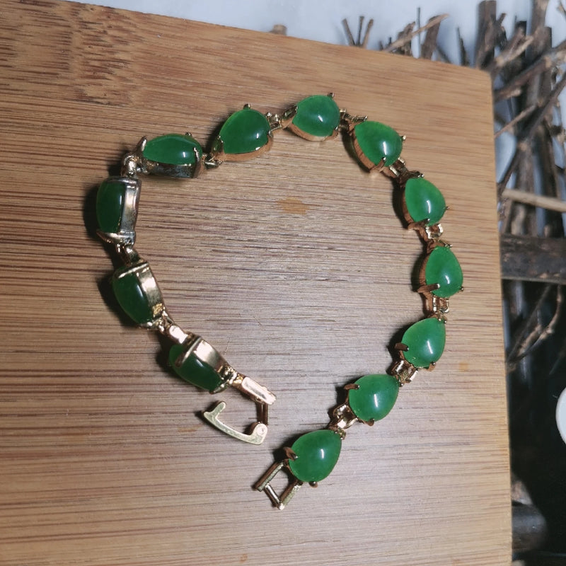 Natural Copper Gilt Inlaid Green Jade Bracelet Accessories Gemstone Jewelry