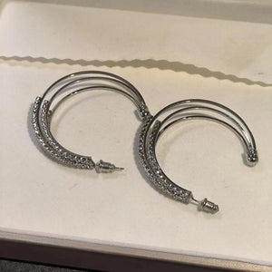 C Letter Shape Earrings S925 Silver Needle Shine Multi-Layered Moon Fine Jewelry