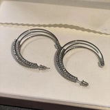 C Letter Shape Earrings S925 Silver Needle Shine Multi-Layered Moon Fine Jewelry