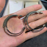 C Letter Shape Earrings S925 Silver Needle Shine Multi-Layered Moon Fine Jewelry