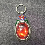 Synthetic Gemstone Flower Oval Pendant Vintage Jewelry
