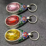 Synthetic Gemstone Flower Oval Pendant Vintage Jewelry