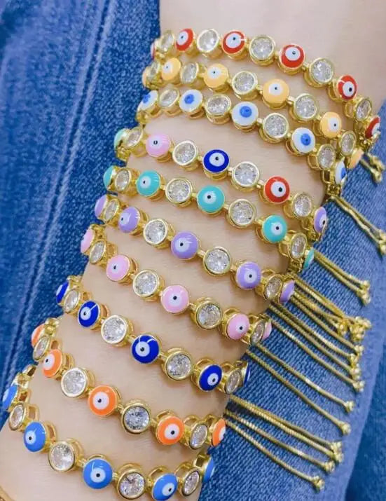 CZ Enamel Women Bracelet Pull Chain Jewelry