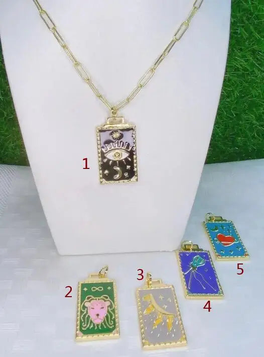 Square Rectangle Link Chain Pendant Plated Copper Zircon for Necklace