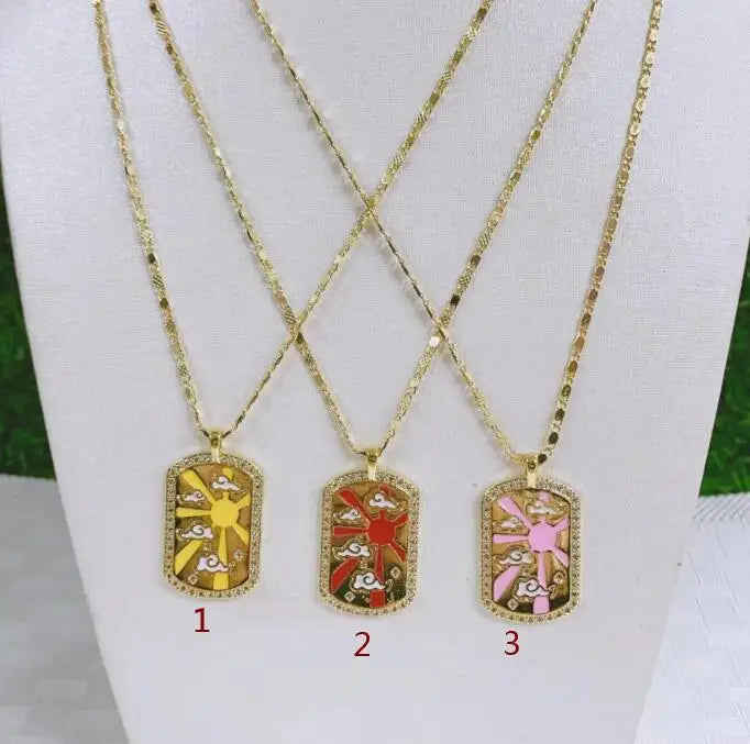 Square Sun Charm Necklace Cubic Zirconia CZ Religours Chain Jewelry