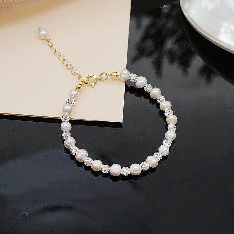 Freshwater Pearl Bracelet Crystal Jewelry Girls Temperament Pearl Bracelet