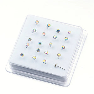 20 Pcs 925 Silver Multicolor Crystal Nose Studs 3MM Round Pin Body Jewelry
