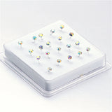 20 Pcs 925 Silver Multicolor Crystal Nose Studs 3MM Round Pin Body Jewelry