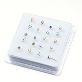20 Pcs 925 Silver Multicolor Crystal Nose Studs 3MM Round Pin Body Jewelry