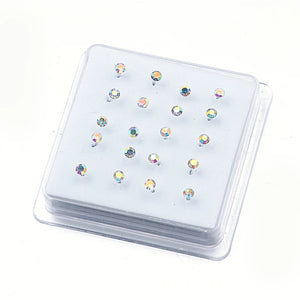 20 Pcs 925 Silver Multicolor Crystal Nose Studs 3MM Round Pin Body Jewelry