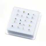 20 Pcs 925 Silver Multicolor Crystal Nose Studs 3MM Round Pin Body Jewelry