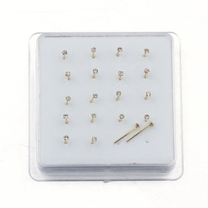 20 Pcs Straight Pin Crystal Nose Studs Nose Piercing Jewelry