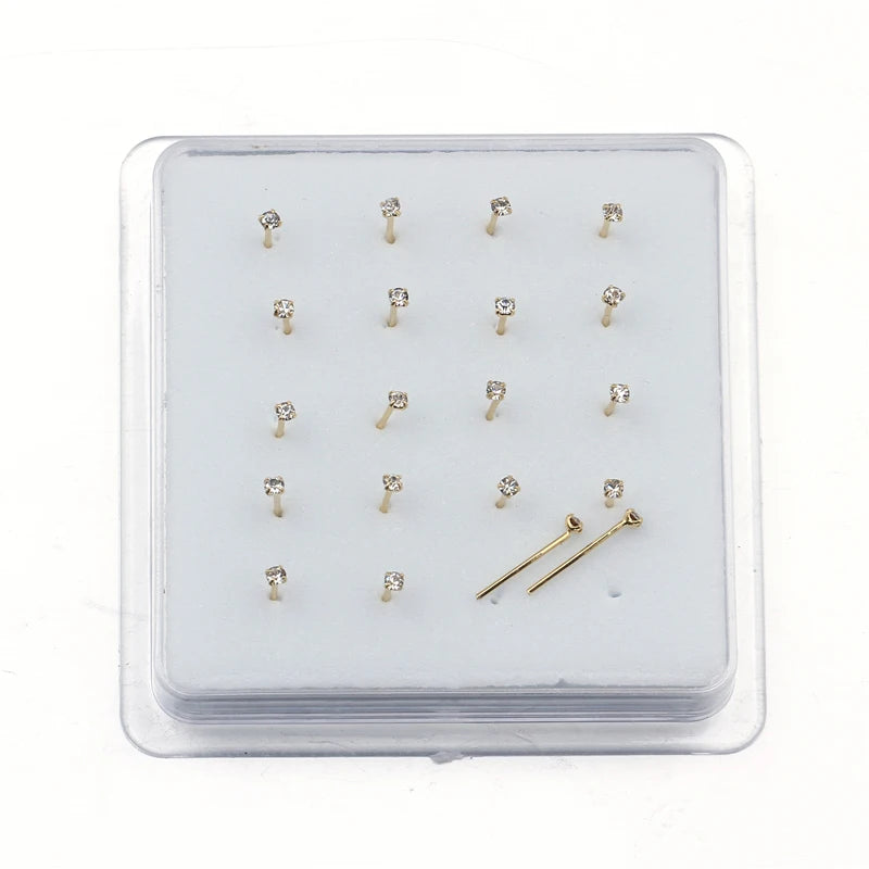 20 Pcs Straight Pin Crystal Nose Studs Nose Piercing Jewelry