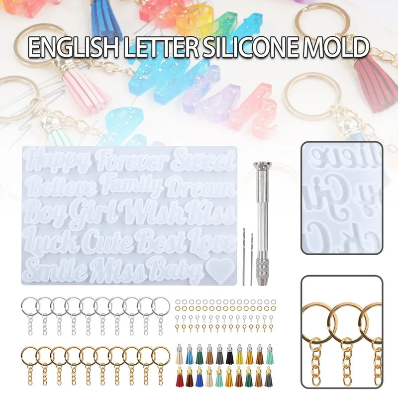 Alphabet Epoxy Resin Mold Kit Silicone Letters DIY Keychain Pendant