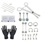 Disposable Body Piercing Kit - Needles, Clamp, Gloves - Ear Nose Navel