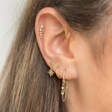 Star Moon Crystal Earrings 925 Silver Needle Tiny Stainless Steel Jewelry