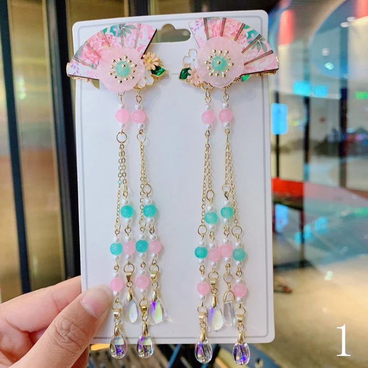 Retro Chinese Style Hanfu Headdress Tassel Flower Hairp