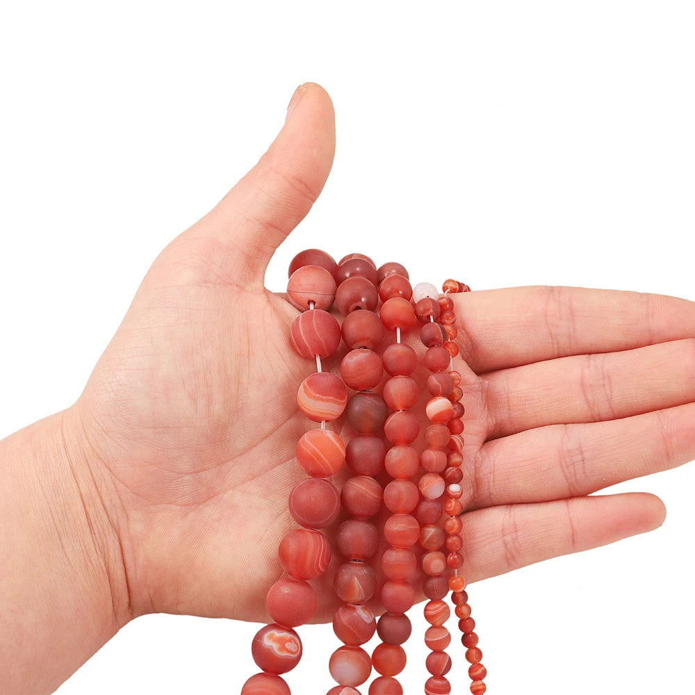 Matte Red Stripe Carnelian Natural Stone Beads for Jewelry Making