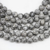 1strand Natural Grey Map Stone Jaspers Bead Round Loose Spacer Beads