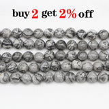 1strand Natural Grey Map Stone Jaspers Bead Round Loose Spacer Beads